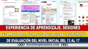 EXPERIENCIA DE APRENDIZAJE, SESIONES DESARROLLADAS, FICHAS DE APLICACION E INSTRUMENTO DE EVALUACIÓN DEL NIVEL INICIAL DEL 13 AL 17