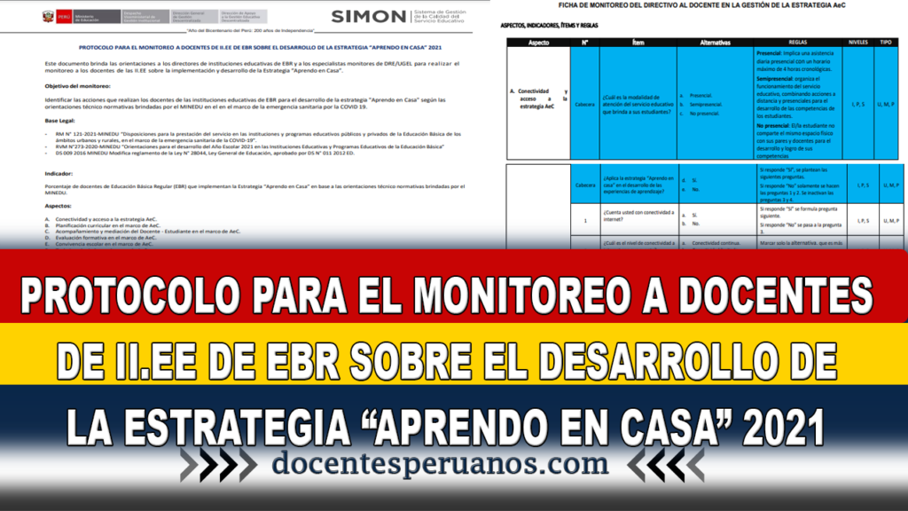 PROTOCOLO PARA EL MONITOREO A DOCENTES DE II.EE DE EBR SOBRE EL DESARROLLO DE LA ESTRATEGIA “APRENDO EN CASA” 2021