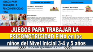 JUEGOS PARA TRABAJAR LA PSICOMOTRICIDAD FINA en los niños del Nivel Inicial 3-4 y 5 años