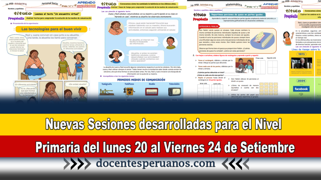 Nuevas Sesiones desarrolladas para el Nivel Primaria del lunes 20 al Viernes 24 de Setiembre