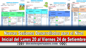 Nuevas Sesiones Desarrollados para el Nivel Inicial del Lunes 20 al Viernes 24 de Setiembre