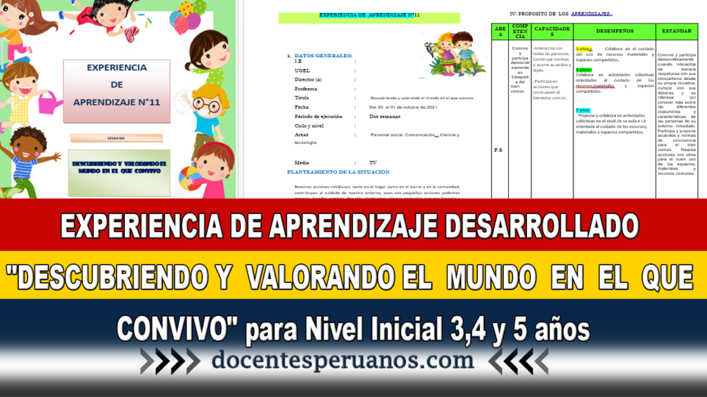 EXPERIENCIA DE APRENDIZAJE DESARROLLADO "DESCUBRIENDO Y  VALORANDO EL  MUNDO  EN  EL  QUE  CONVIVO" para Nivel Inicial 3,4 y 5 años