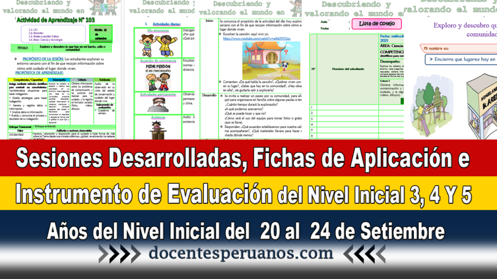 Sesiones Desarrolladas, Fichas de Aplicación e Instrumento de Evaluación del Nivel Inicial 3, 4 Y 5 Años del Nivel Inicial del 20 al 24 de Setiembre