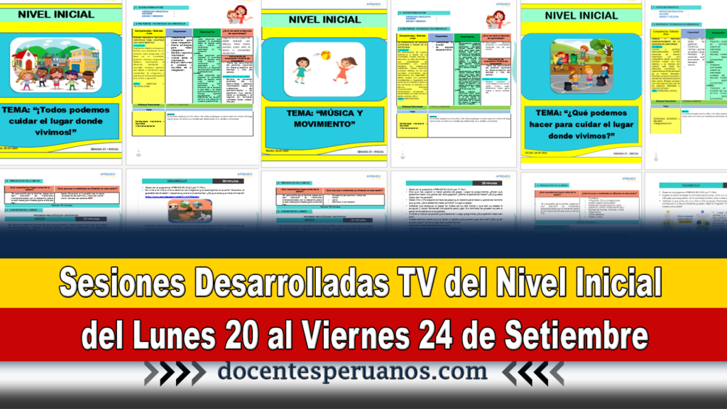 Sesiones Desarrolladas TV del Nivel Inicial del Lunes 20 al Viernes 24 de Setiembre