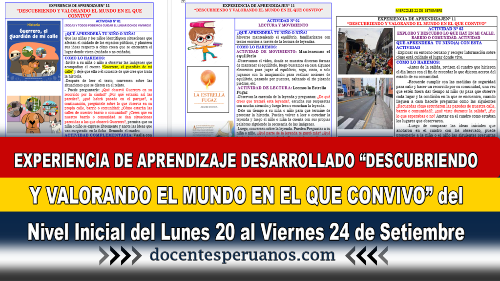 EXPERIENCIA DE APRENDIZAJE DESARROLLADO “DESCUBRIENDO Y VALORANDO EL MUNDO EN EL QUE CONVIVO” del Nivel Inicial del Lunes 20 al Viernes 24 de Setiembre