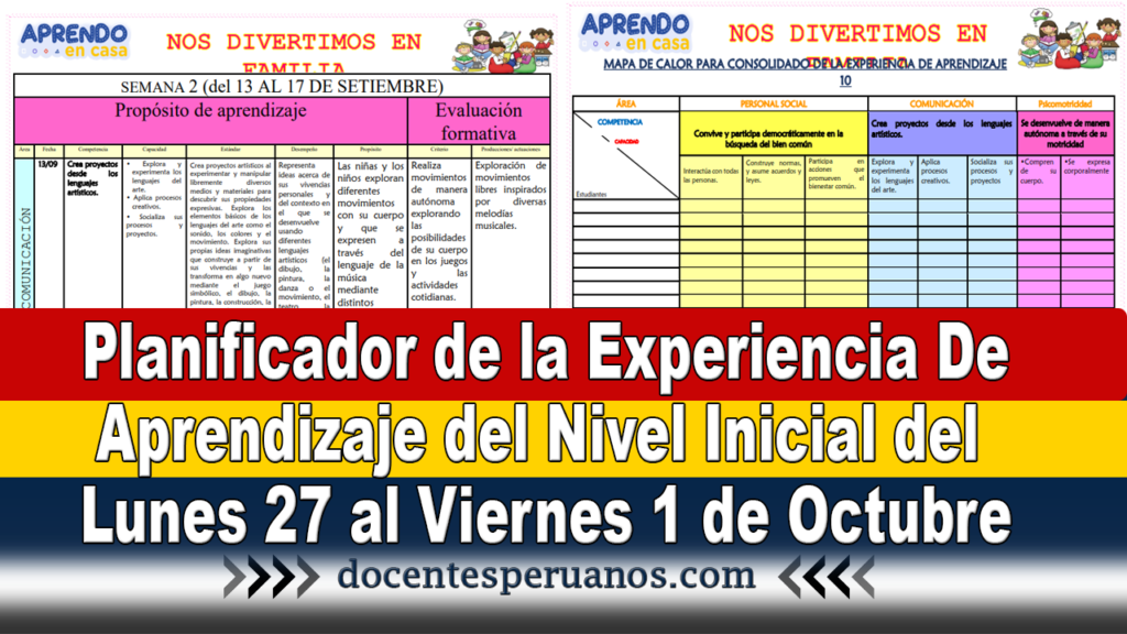 Planificador de la Experiencia De Aprendizaje del Nivel Inicial del Lunes 27 al Viernes 1 de Octubre