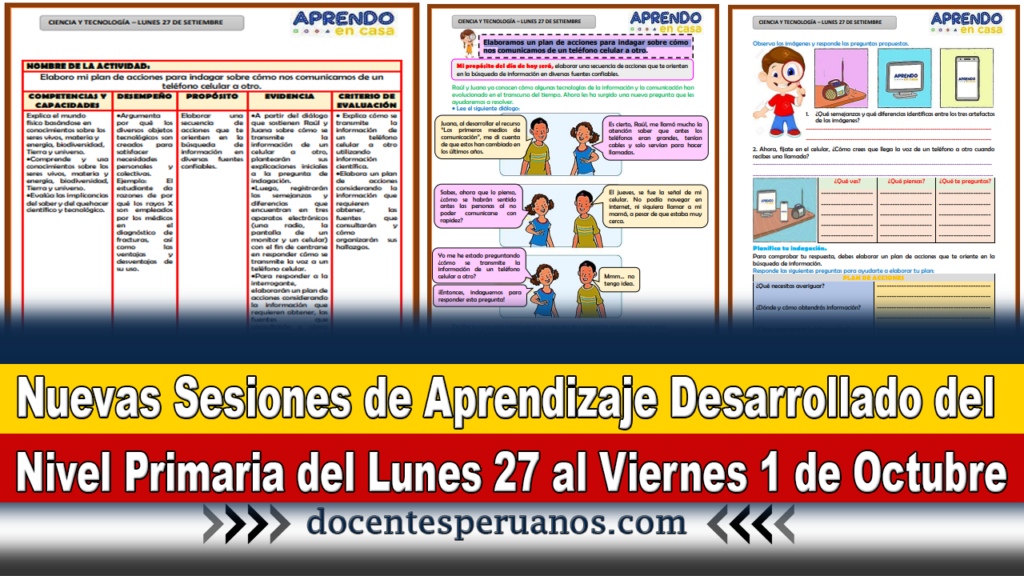 Nuevas Sesiones de Aprendizaje Desarrollado del Nivel Primaria del Lunes 27 al Viernes 1 de Octubre