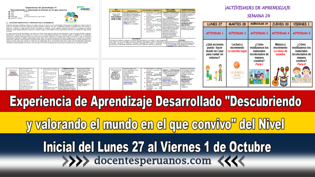 Aprendizaje Desarrollado "Descubriendo y valorando el mundo en el que convivo" del Nivel Inicial del Lunes 27 al Viernes 1 de Octubre