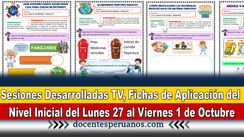 Sesiones Desarrolladas TV, Fichas de Aplicación del Nivel Inicial del Lunes 27 al Viernes 1 de Octubre