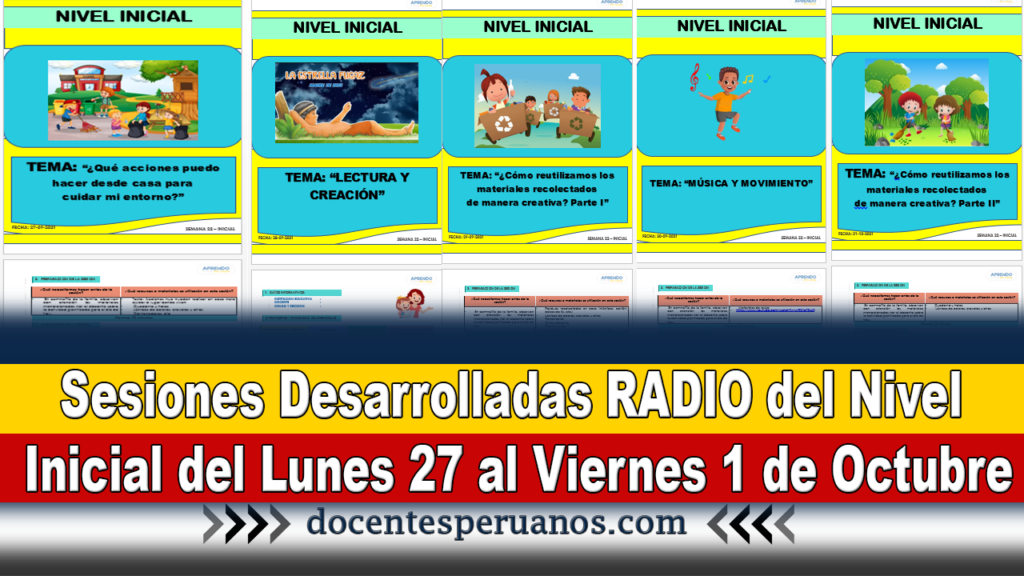 Sesiones Desarrolladas RADIO del Nivel Inicial del Lunes 27 al Viernes 1 de Octubre