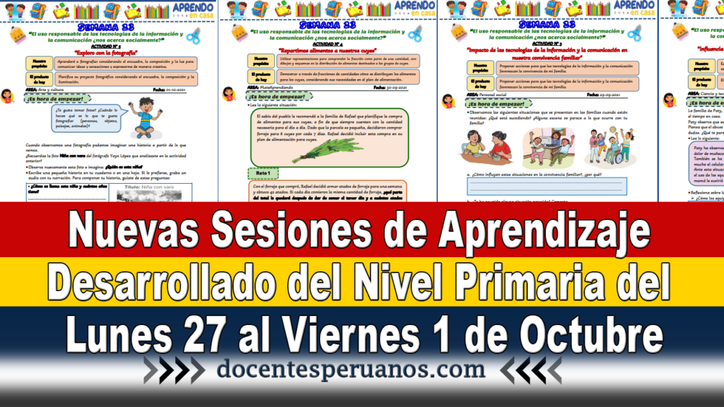 Nuevas Sesiones de Aprendizaje Desarrollado del Nivel Primaria del Lunes 27 al Viernes 1 de Octubre