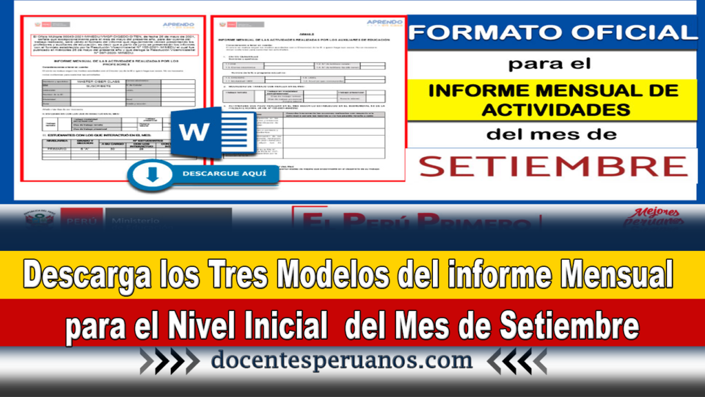 Descarga los Tres Modelos del informe Mensual para el Nivel Inicial del Mes de Setiembre