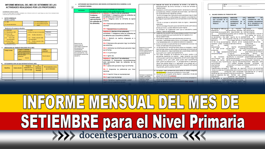 INFORME MENSUAL DEL MES DE SETIEMBRE para el Nivel Primaria