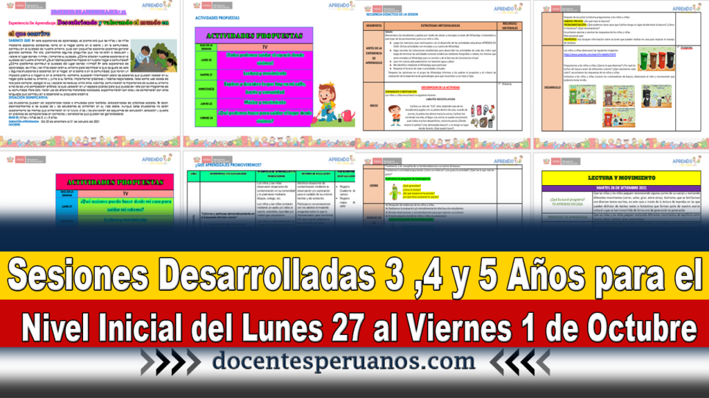 Sesiones Desarrolladas 3 ,4 y 5 Años para el Nivel Inicial del Lunes 27 al Viernes 1 de Octubre