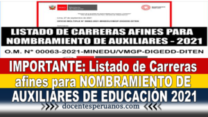 IMPORTANTE: Listado de Carreras afines para NOMBRAMIENTO DE AUXILIARES DE EDUCACIÓN 2021