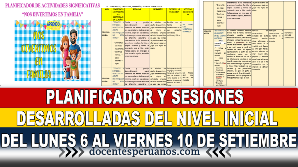 PLANIFICADOR Y SESIONES DESARROLLADAS DEL NIVEL INICIAL DEL LUNES 6 AL VIERNES 10 DE SETIEMBRE