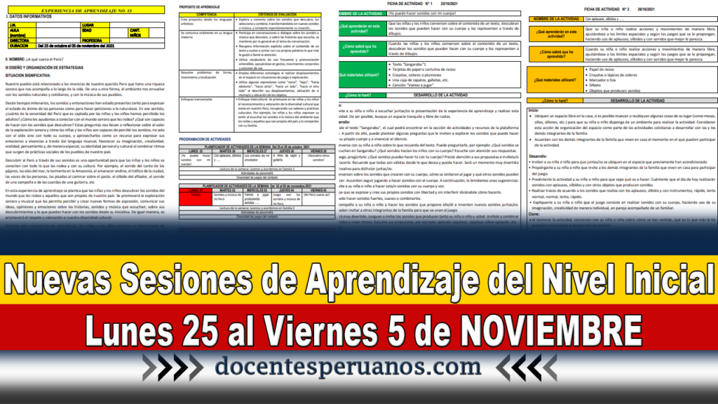 Nuevas Sesiones de Aprendizaje del Nivel Inicial del Lunes 25 al Viernes 5 de NOVIEMBRE