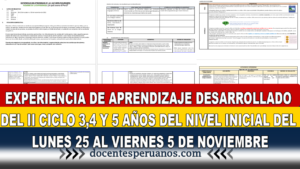 EXPERIENCIA DE APRENDIZAJE DESARROLLADO DEL II CICLO 3,4 Y 5 AÑOS DEL NIVEL INICIAL DEL LUNES 25 AL VIERNES 5 DE NOVIEMBRE