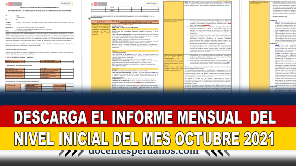 NUEVO INFORME MENSUAL DEL NIVEL INICIAL DEL MES OCTUBRE 2021