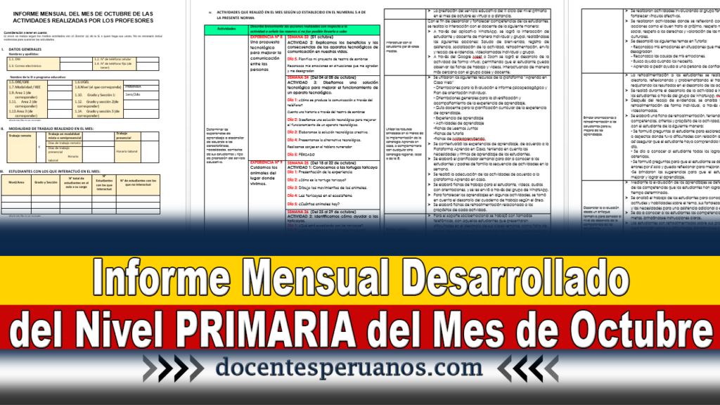 Informe Mensual Desarrollado del Nivel Primaria del Mes de Octubre