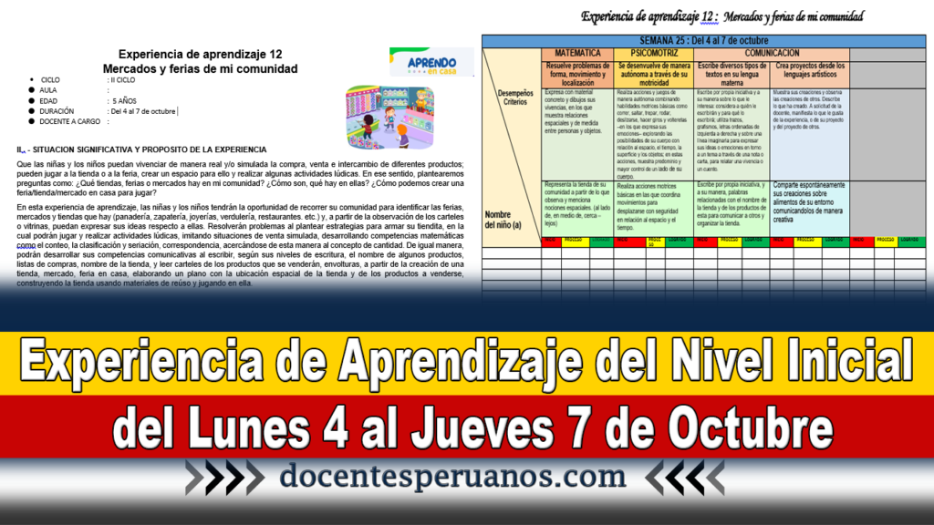 Experiencia de Aprendizaje del Nivel Inicial del Lunes 4 al Jueves 7 de Octubre