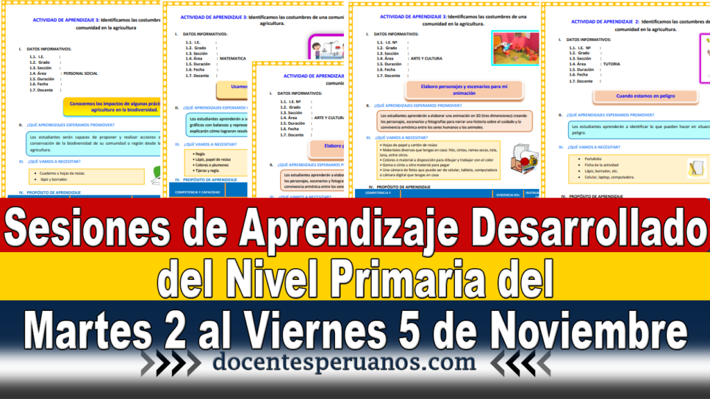 Sesiones de Aprendizaje Desarrollado del Nivel Primaria del Martes 2 al Viernes 5 de Noviembre