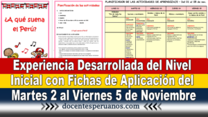 Experiencia Desarrollada del Nivel Inicial con Fichas de Aplicación del Martes 2 al Viernes 5 de Noviembre