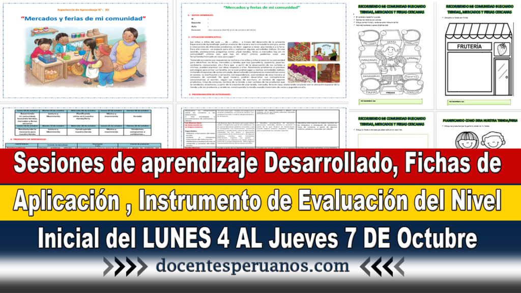 Sesiones de aprendizaje Desarrollado, Fichas de Aplicación , Instrumento de Evaluación del Nivel Inicial del LUNES 4 AL Jueves 7 DE Octubre