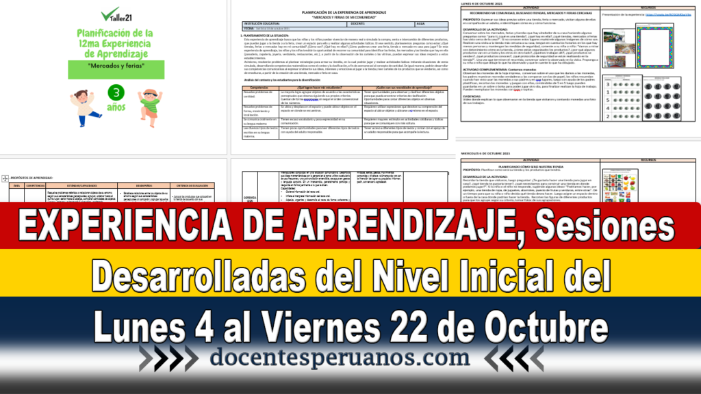 EXPERIENCIA DE APRENDIZAJE, Sesiones Desarrolladas del Nivel Inicial del Lunes 4 al Viernes 22 de Octubre