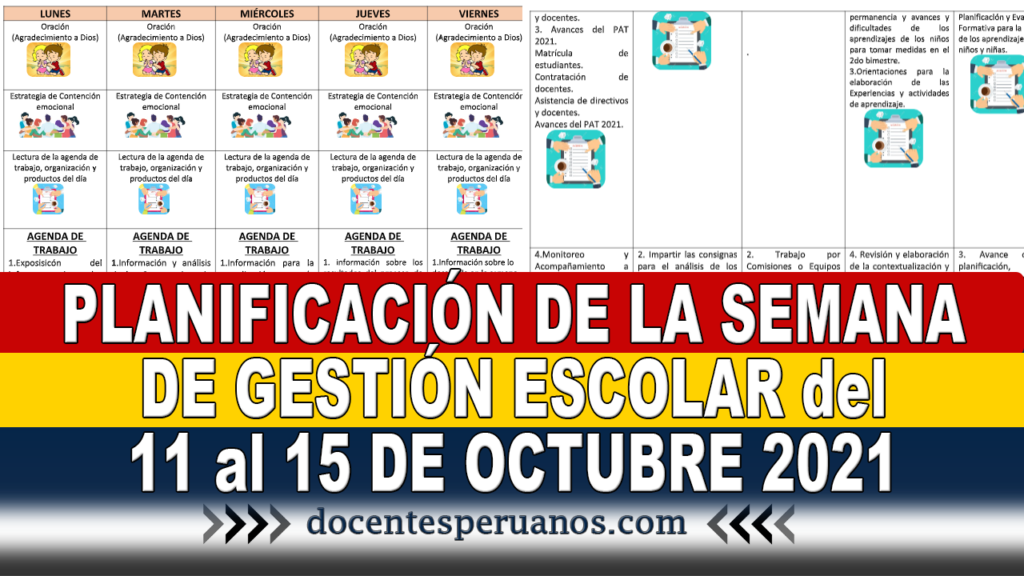 PLANIFICACIÓN DE LA SEMANA DE GESTIÓN ESCOLAR del 11 al 15 DE OCTUBRE 2021