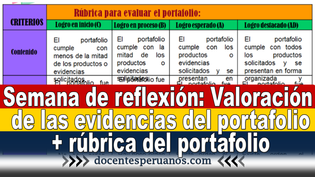 Semana de reflexión: Valoración de las evidencias del portafolio + rúbrica del portafolio