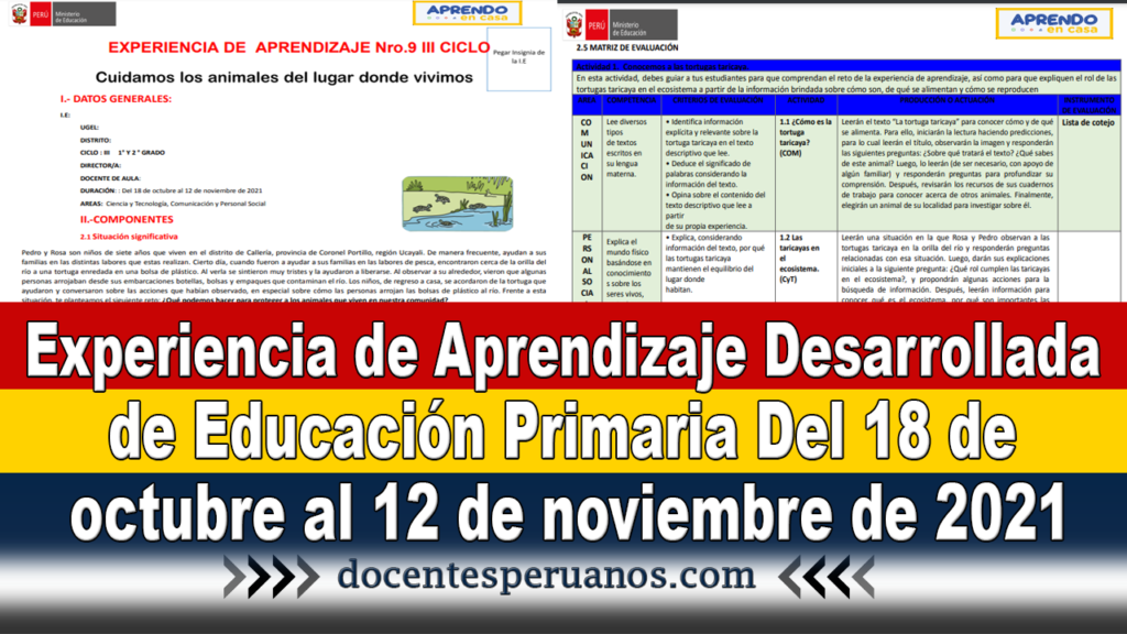 Experiencia de Aprendizaje Desarrollada de Educación Primaria Del 18 de octubre al 12 de noviembre de 2021