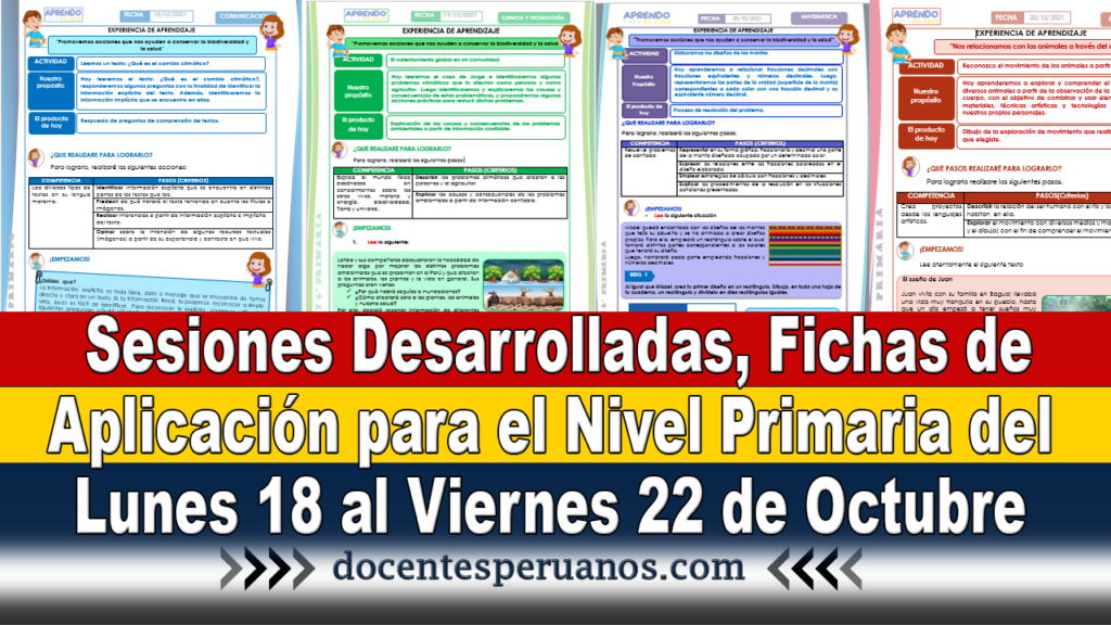 Sesiones Desarrolladas, Fichas de Aplicación para el Nivel Primaria del Lunes 18 al Viernes 22 de Octubre