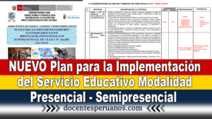 NUEVO Plan para la Implementación del Servicio Educativo Modalidad Presencial - Semipresencial