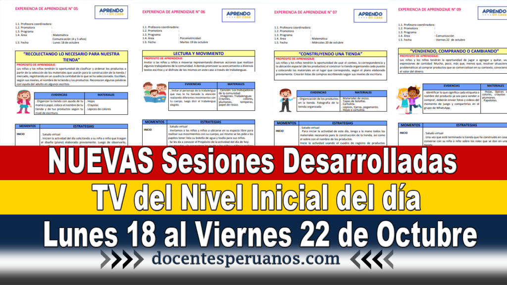 NUEVAS Sesiones Desarrolladas TV del Nivel Inicial del día Lunes 18 al Viernes 22 de Octubre