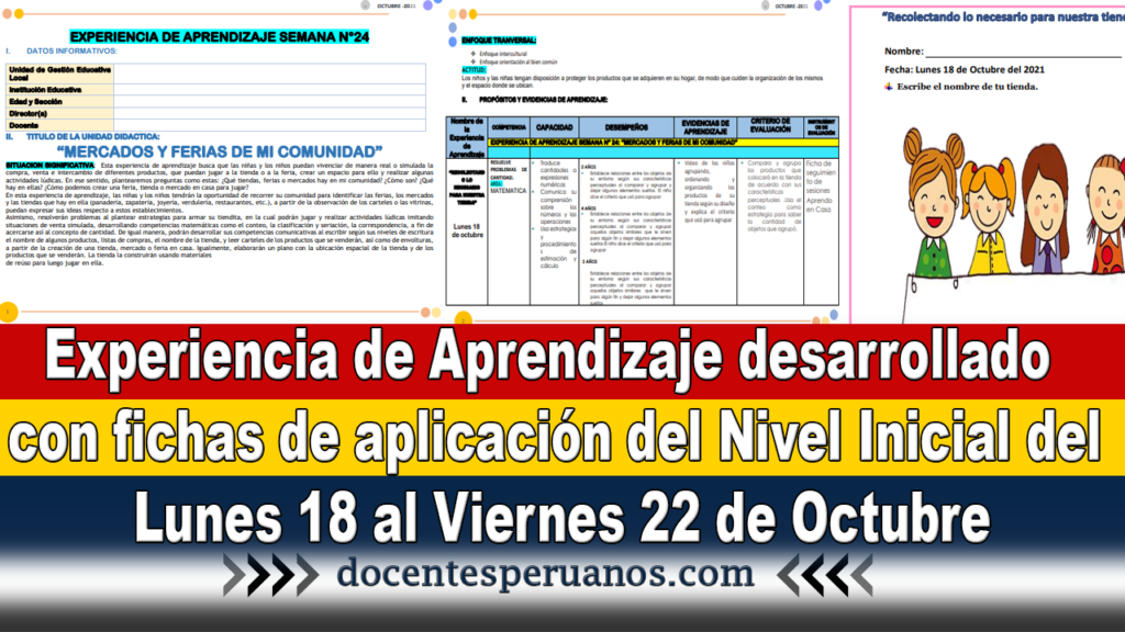 Experiencia de Aprendizaje desarrollado con fichas de aplicación del Nivel Inicial del Lunes 18 al Viernes 22 de Octubre