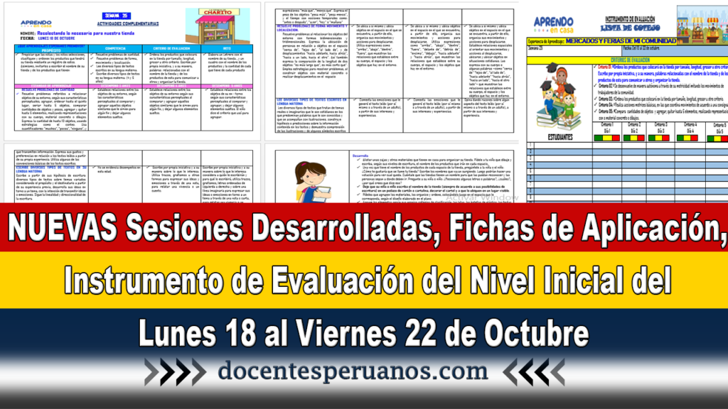 NUEVAS Sesiones Desarrolladas, Fichas de Aplicación, Instrumento de Evaluación del Nivel Inicial del Lunes 18 al Viernes 22 de Octubre