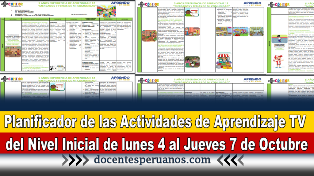 Planificador de las Actividades de Aprendizaje TV del Nivel Inicial de lunes 4 al Jueves 7 de Octubre