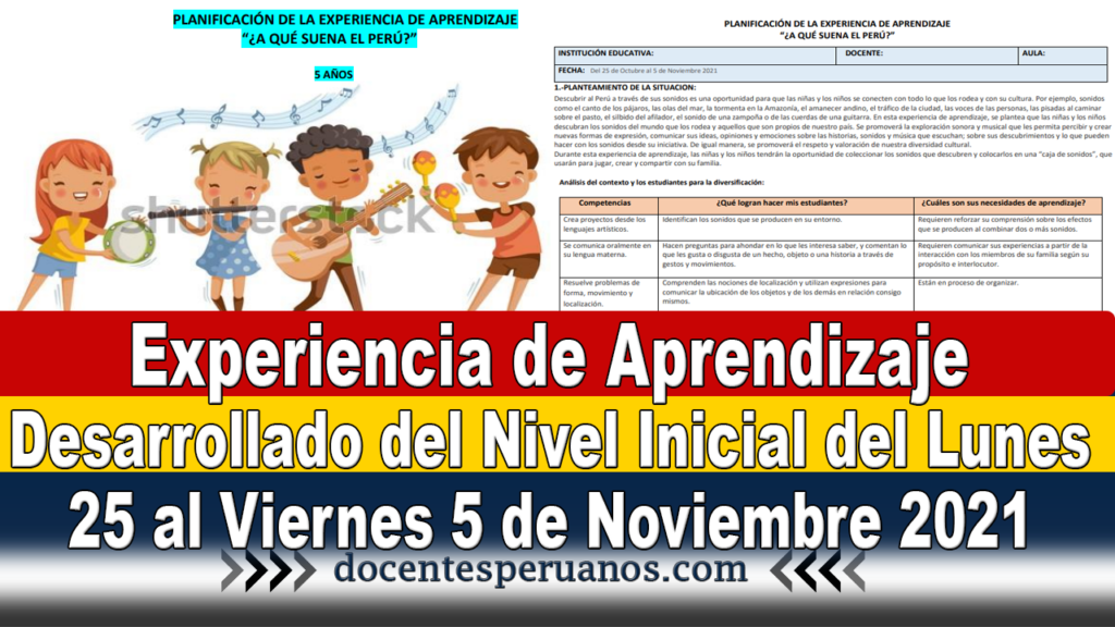 Experiencia de Aprendizaje Desarrollado del Nivel Inicial del Lunes 25 al Viernes 5 de Noviembre 2021