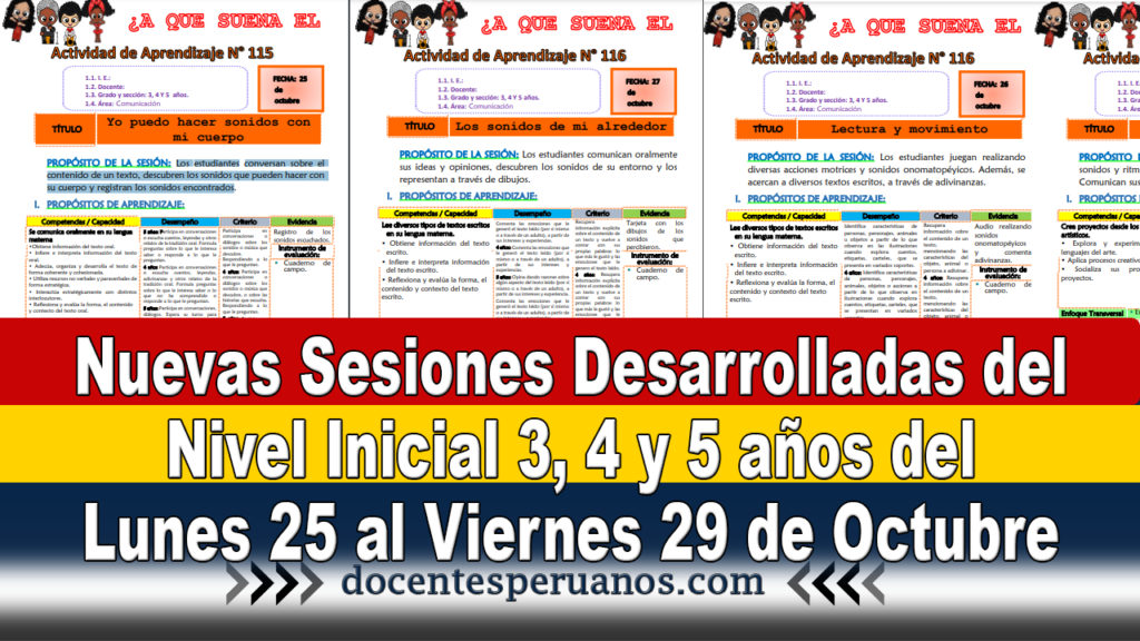 Nuevas Sesiones Desarrolladas del Nivel Inicial 3,4 y 5 años del Lunes 25 al Viernes 29 de Octubre