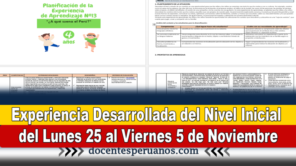 Experiencia Desarrollada del Nivel Inicial del Lunes 25 al Viernes 5 de Noviembre