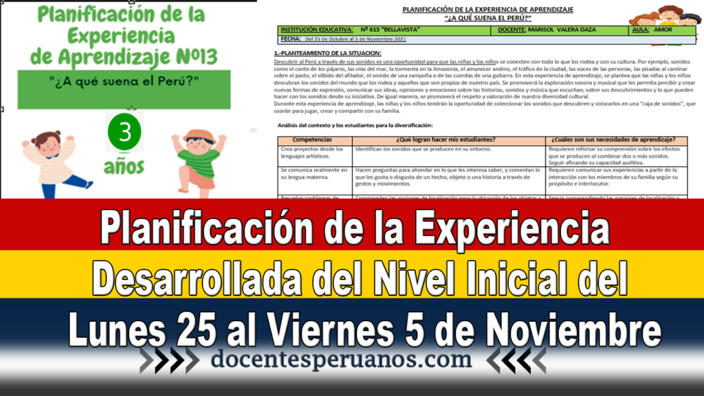 Planificación de la Experiencia Desarrollada del Nivel Inicial del Lunes 25 al Viernes 5 de Noviembre