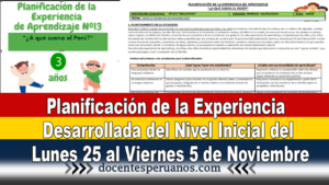 Planificación de la Experiencia Desarrollada del Nivel Inicial del Lunes 25 al Viernes 5 de Noviembre