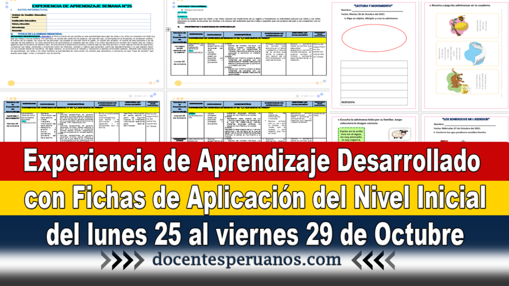 Experiencia de Aprendizaje Desarrollado con Fichas de Aplicación del Nivel Inicial del lunes 25 al viernes 29 de Octubre