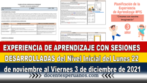 EXPERIENCIA DE APRENDIZAJE CON SESIONES DESARROLLADAS del Nivel Inicial del Lunes 22 de noviembre al Viernes 3 de diciembre de 2021