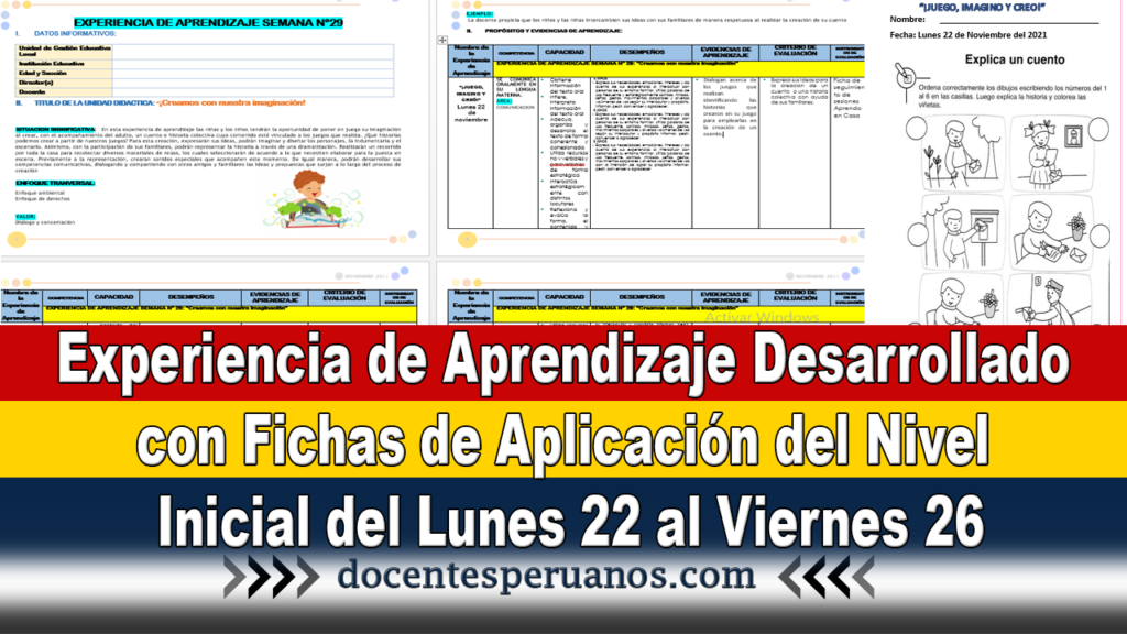 Experiencia de Aprendizaje Desarrollado con Fichas de Aplicación del Nivel Inicial del Lunes 22 al Viernes 26