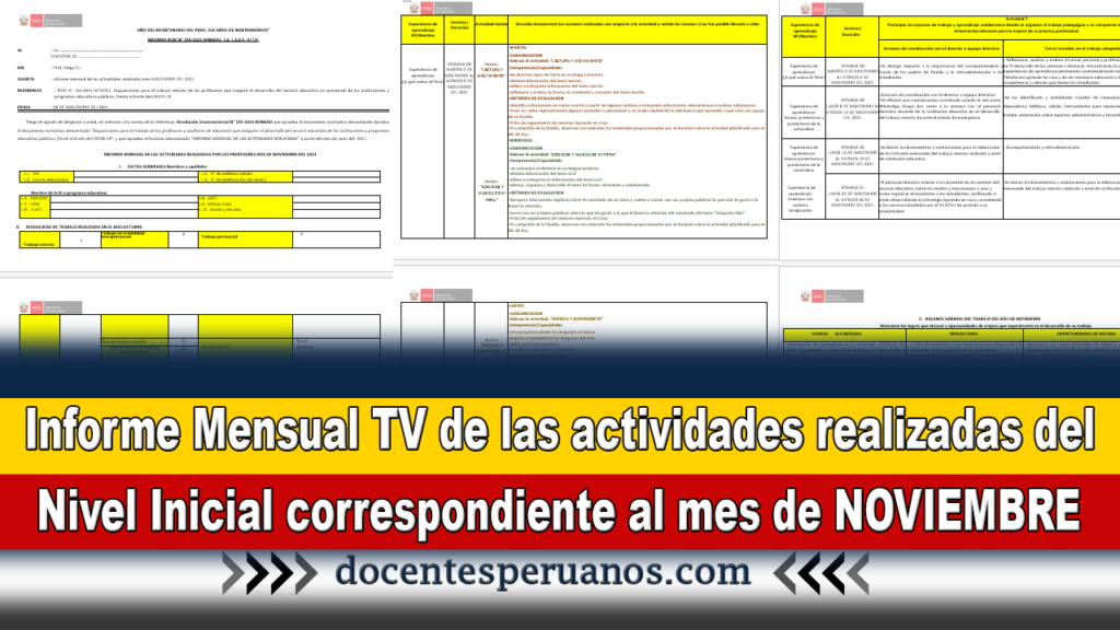 Informe Mensual TV de las actividades realizadas del Nivel Inicial correspondiente al mes de NOVIEMBRE