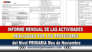 INFORME MENSUAL DE LAS ACTIVIDADES REALIZADAS POR LOS PROFESORES del Nivel PRIMARIA Mes de Noviembre