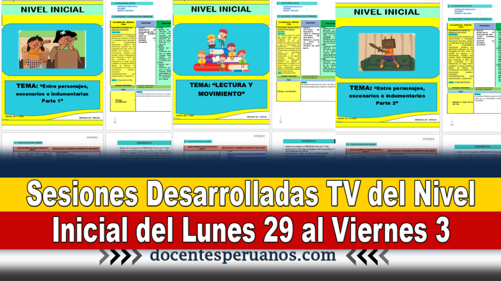 Sesiones Desarrolladas TV del Nivel Inicial del Lunes 29 al Viernes 3 de Diciembre