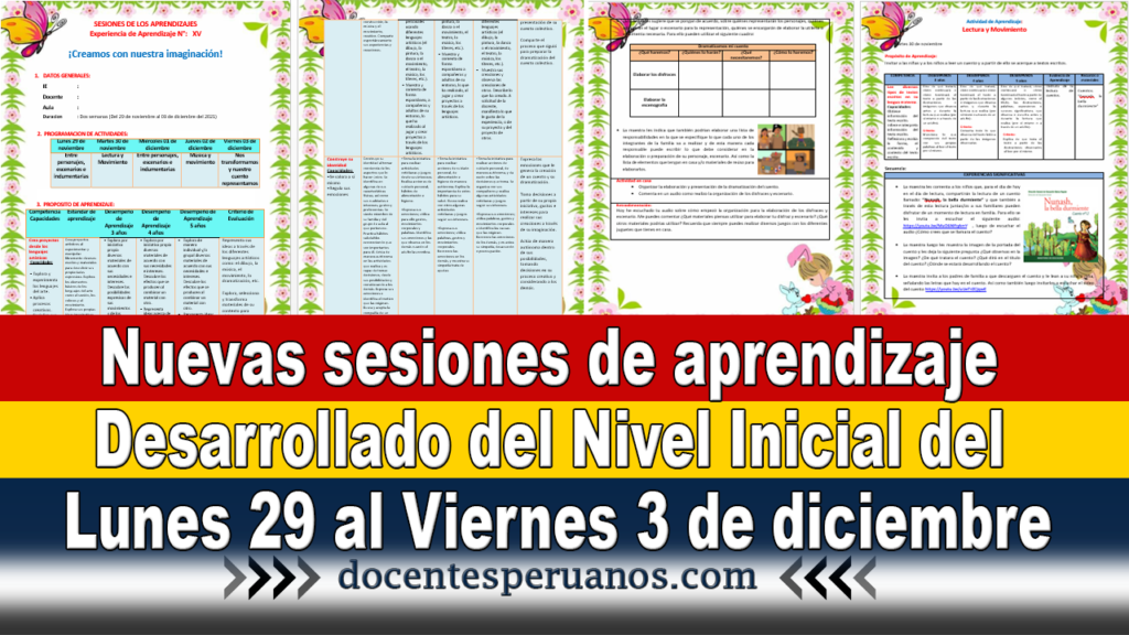 Nuevas sesiones de aprendizaje desarrollado del Nivel Inicial del Lunes 29 al Viernes 3 de diciembre